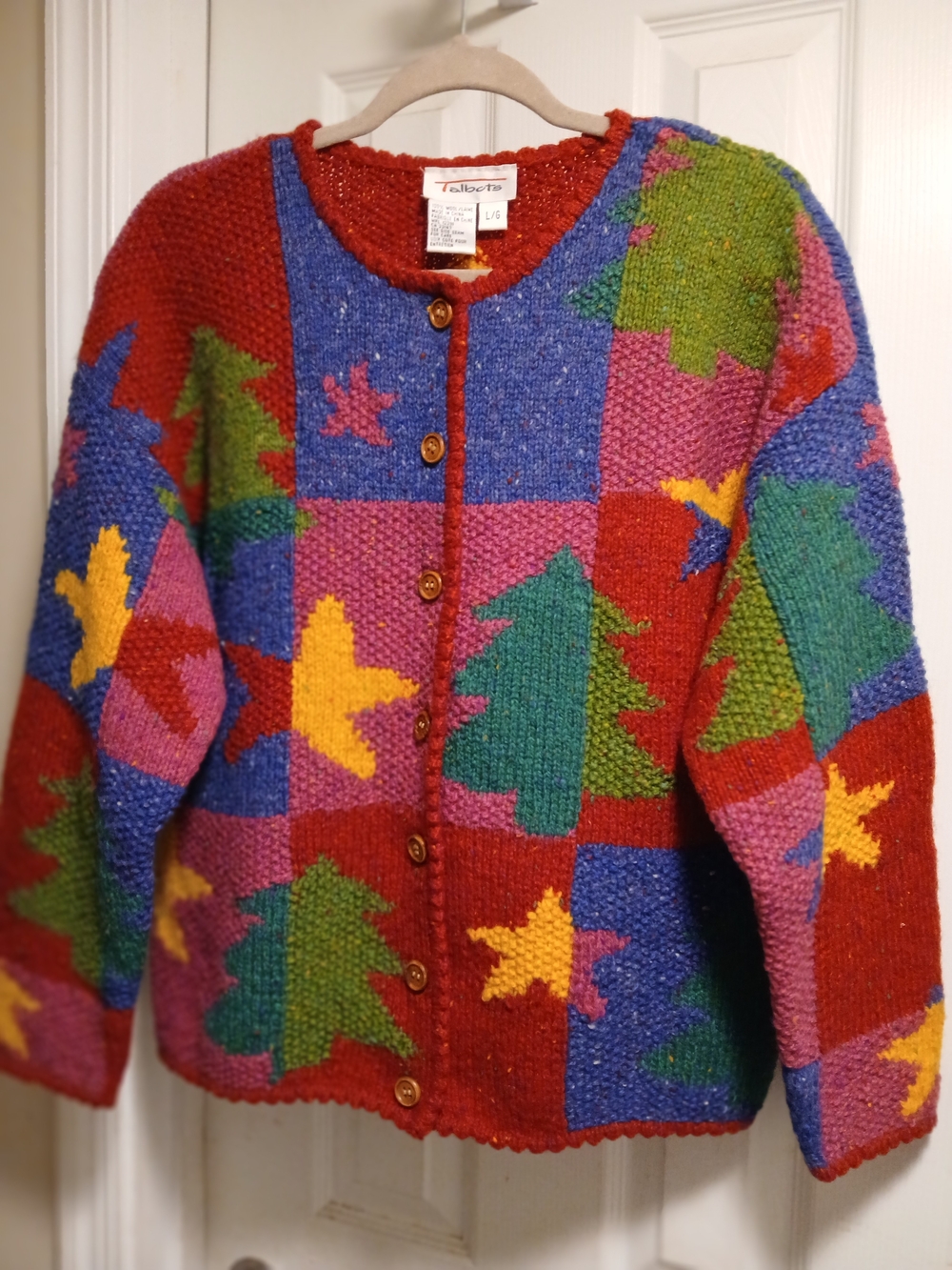 Vintage Talbot's Colorblock Tree & Star Knit Cardigan - Multicolor SZ.L